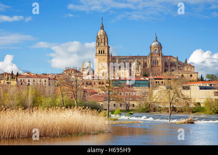 Salamanca - der Kathedrale und des Rio Tormes-Flusses. Stockfoto