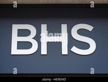 BHS-Shop Zeichen, Oxford Street, London, UK. Stockfoto