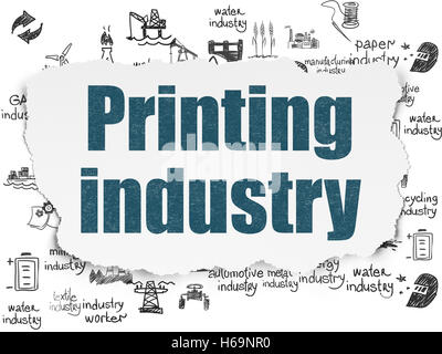 Manufacuring Konzept: Druckindustrie auf Torn Paper-Hintergrund Stockfoto