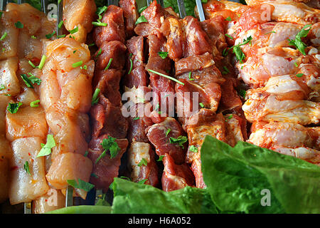 Ungekocht Lamm und Huhn Shish Stockfoto