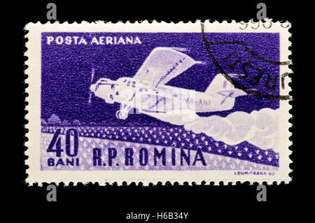 Briefmarke aus Rumänien, die Darstellung eines Flugzeugs Stockfoto