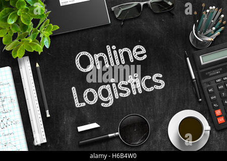 Online-Logistik-Konzept an schwarzen Tafel. 3D-Rendering. Stockfoto