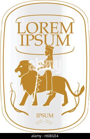 Luxus-Label-Design. Göttin und Lion Zusammensetzung. Stock Vektor