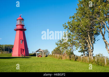 Roten Leuchtturm in La Martre, Quebec, Kanada (Gaspe Halbinsel) Stockfoto