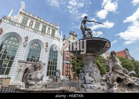 Neptunbrunnen, vor Artus Court, Long Market, Ulica Dluga (Dluga Street), Danzig, Polen Stockfoto