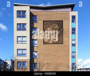 Billy Connelly Connolly Wandmalerei Bild Skulptur Facharbeiter 3D mit Schatten Glasgow Stockfoto