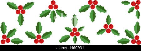 Sammlung von Holly rote Beeren und grünen Blättern Stock Vektor