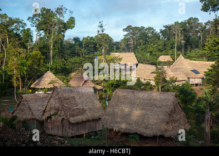 Ein Ayahuasca Shipibo Pflanze Medizin Healing Center im peruanischen Amazonas-Regenwald in einem Dschungel löschen Stockfoto