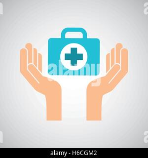 Hände mit Kit Erste Hilfe Notfall Symbol Stock Vektor