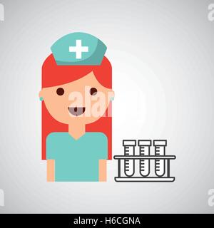 Krankenschwester Cartoon Reagenzglas Laborbau Stock Vektor