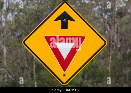 Geben Sie, Warnschild, Warnschild, bereiten Sie nachzugeben. Stockfoto