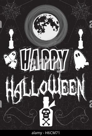 Poster im Stil der Zeichnung mit Kreide auf eine Halloween-Thema. Schrift-Komposition, Schriftzug Stock Vektor
