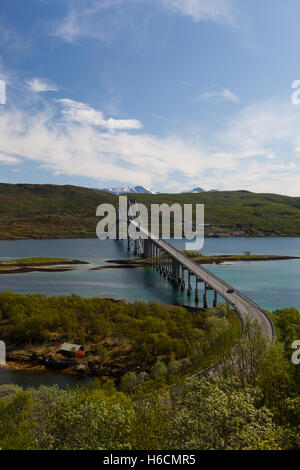 König Olaf Brücke Tjeldsund Fjord, Lofoten Inseln, Norwegen Stockfoto