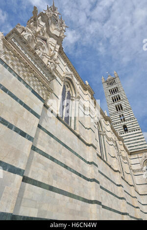 Mauern und der Turm der Kathedrale von Siena, Toskana, Italien. Dom von Siena Stockfoto