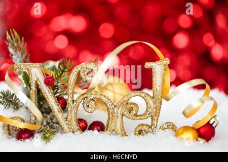 Weihnachts-Dekoration mit Noel Zeichen. Stockfoto