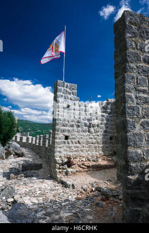 Die große Mauer und Festung, Ston, Dalmatien, Kroatien Stockfoto