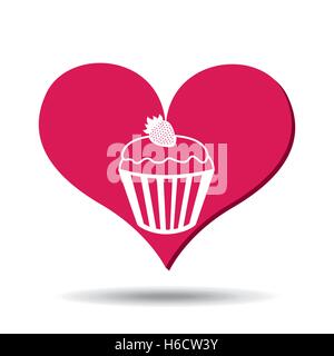 Herz rot Cartoon Cupcake Erdbeer Icon Design Vektor-illustration Stock Vektor