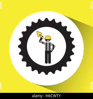Mann Arbeiter Bau Zahnräder Schaufel Symbol Vektor-illustration Stock Vektor