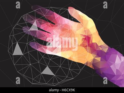 Hand, die einen Net Sphere, Sozialnetz - Vektor-Illustration Stock Vektor