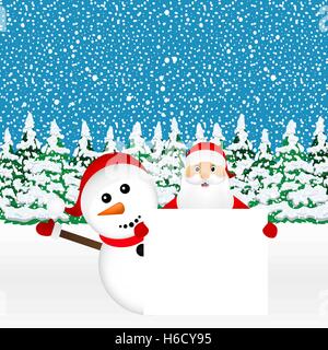 Weihnachtsmann und Schneemann mit weißen leeren banner Stock Vektor