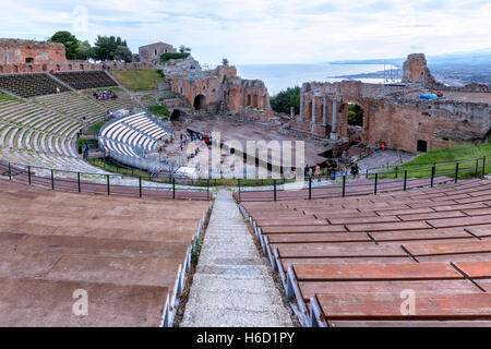 Teatro Greco in Taormina, Sizilien, Italien Stockfoto