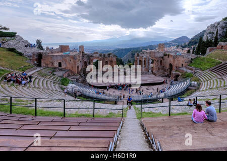 Teatro Greco in Taormina, Sizilien, Italien Stockfoto