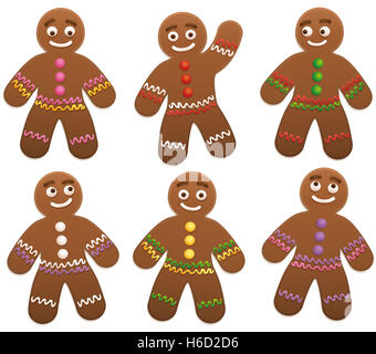 Lebkuchen-Mann-Gruppe - Abbildung auf weißem Hintergrund. Stockfoto