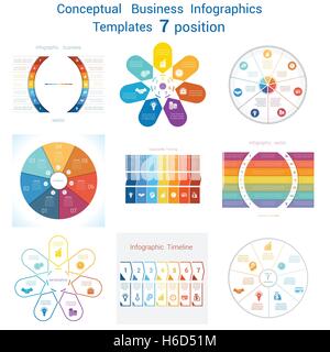 Vektor Vorlagen Infografiken konzeptionelle zyklische Geschäftsprozesse für sieben Positionen Textbereich eingestellt Stock Vektor