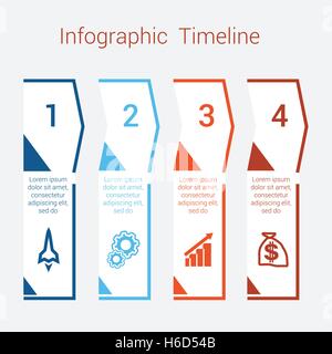 Timeline Infographic farbige Pfeile aus Linien. Bereich Business Infografik Diagrammvorlage mit Textbereichen für vier Positionen, Eps Stock Vektor