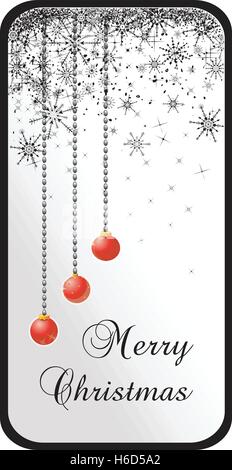 Vektor-Illustration der Weihnachtskarte mit roten hängende Ornamente, Schneeflocken und Sternen auf weißem Hintergrund mit Platz für text Stock Vektor