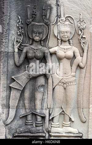 Dekorative Bas-Relief, mit Aspara, Khmer Architektur, Angkor Wat, Kambodscha Stockfoto