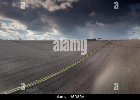 Sommer Gewitterwolken über einen Acker in der Nähe von Fridaythorpe in die Yorkshire Wolds, East Yorkshire, UK Stockfoto