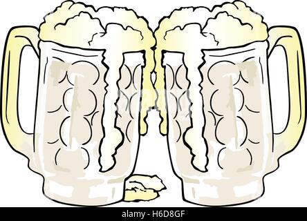 Zwei Bierkrüge isoliert auf weißem Hintergrund Stock Vektor