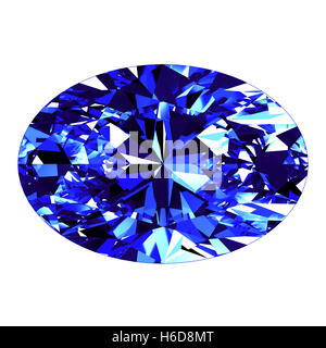 Saphir Oval geschnitten Over White Background. 3D Illustration. Stockfoto