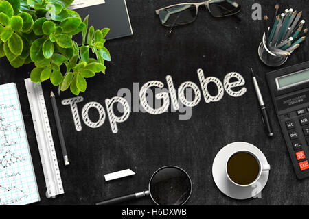 Top Kugel - Text auf schwarzen Tafel. 3D-Rendering. Stockfoto