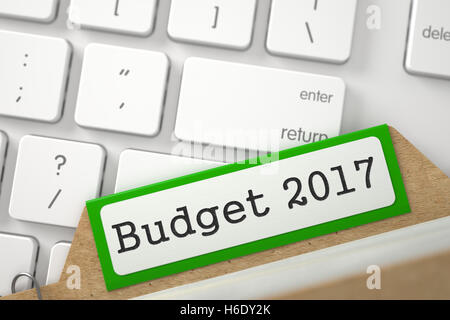 Karteikarte mit Budget 2017. 3D. Stockfoto