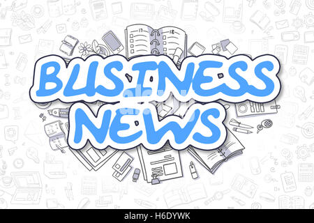 Wirtschaftsnachrichten - Doodle blauen Inschrift. Business-Konzept. Stockfoto