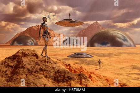 Roboter Terraforming auf dem Mars. Stockfoto