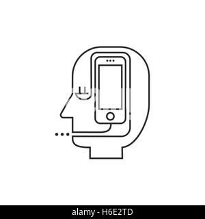Konzeptionelle moderne Ikone der dünne Linien Mann Smartphone. Abhängigkeit von smartphone Stock Vektor