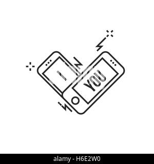 Konzeptionelle moderne Ikone von dünnen Linien Smartphone ich liebe dich. Smartphone in Form eines Herzens und die Inschrift, die ich liebe Stock Vektor