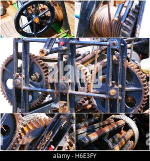 Alte rostige Getriebe der Maschine Collage Fotos Stockfoto