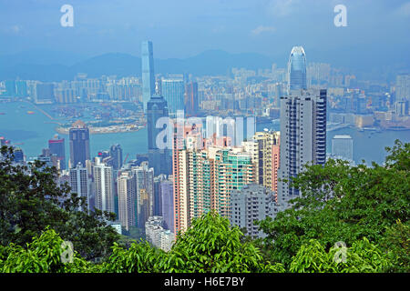 Luftbild vom Victoria Peak auf Hong Kong Bucht China Stockfoto