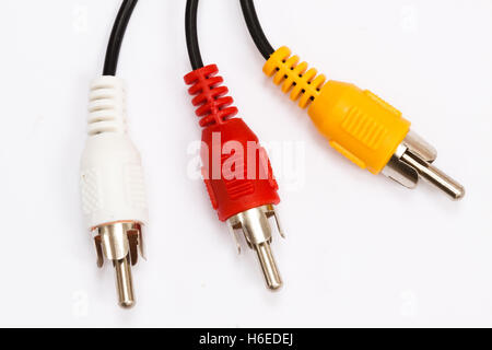 Drei RC Stecker isoliert auf weißem Hintergrund Stockfoto