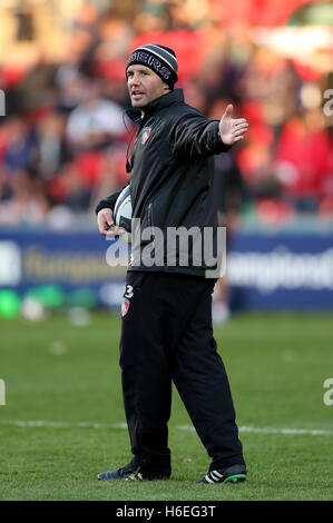 Leicester Tigers Trainer Aaron Mauger während der European Champions Cup, einem Pool, passen an der Welford Road, Leicester. Stockfoto