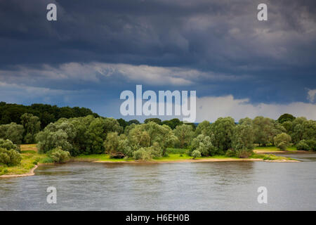 Gewitter über der Elbe-Flusslandschaft UNESCO-Biosphären-Reservat im Sommer, Niedersachsen, Deutschland Stockfoto