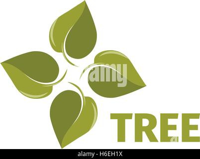 Isolierte abstrakt Grün Blätter Logo. Baum-Element Logo. Natürliche Symbol. Ungewöhnliche Spining Propeller Zeichen. Klimaanlage Symmbol. Park-Emblem. Medizinische Kreuz. Vektor verlässt Abbildung. Stock Vektor