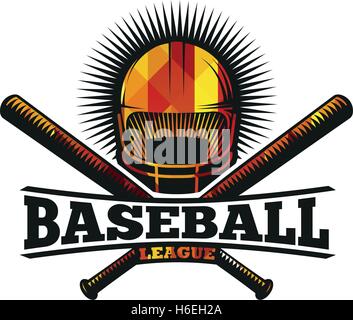 Isolierte abstrakt bunt Baseball Helm mit Fledermäusen Logo. Professionelle Sport Ausrüstung Schriftzug. Sicherheit Elementsymbol. Amerikanische nationale Spiel melden. Vektor-Baseball-Ausrüstung-Illustration. Stock Vektor