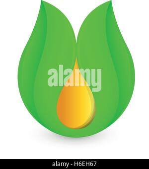 Isolierte abstrakte Honig fallen im grünen Blatt-Logo. Natürliche Biene Wachs Schriftzug. Vektor-golden Bio-Produkt-Symbol. Oliven- oder Sonnenblumenöl Öl Zeichen. Vektor-Illustration. Stock Vektor