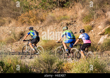 Mountainbiker auf Trails. Mijas. Costa Del Sol, Provinz Malaga. Andalusien Spanien. Europa Stockfoto