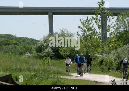 Menschen, die Reiten Fahrräder auf Park Trail im Sommer Stockfoto